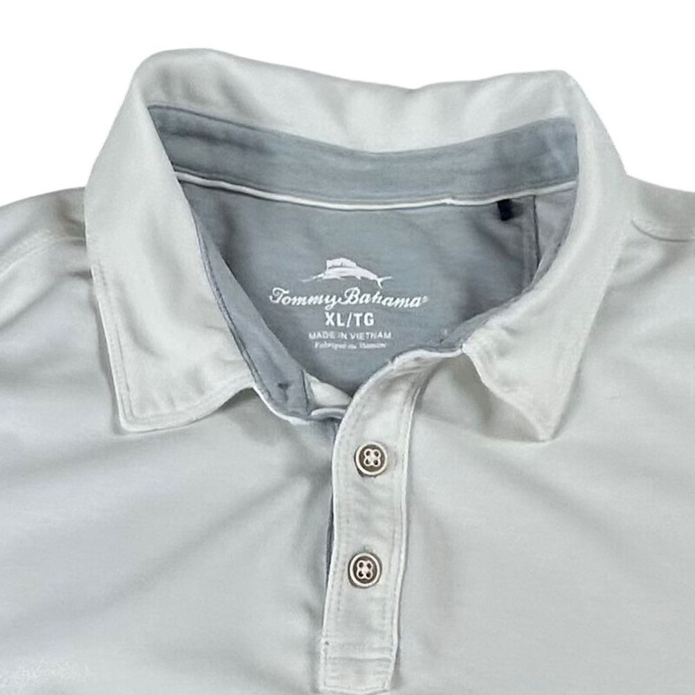 Tommy Bahama Polo Shirt Mens XL Gray White Supima Cotton Blend Marlin Golf